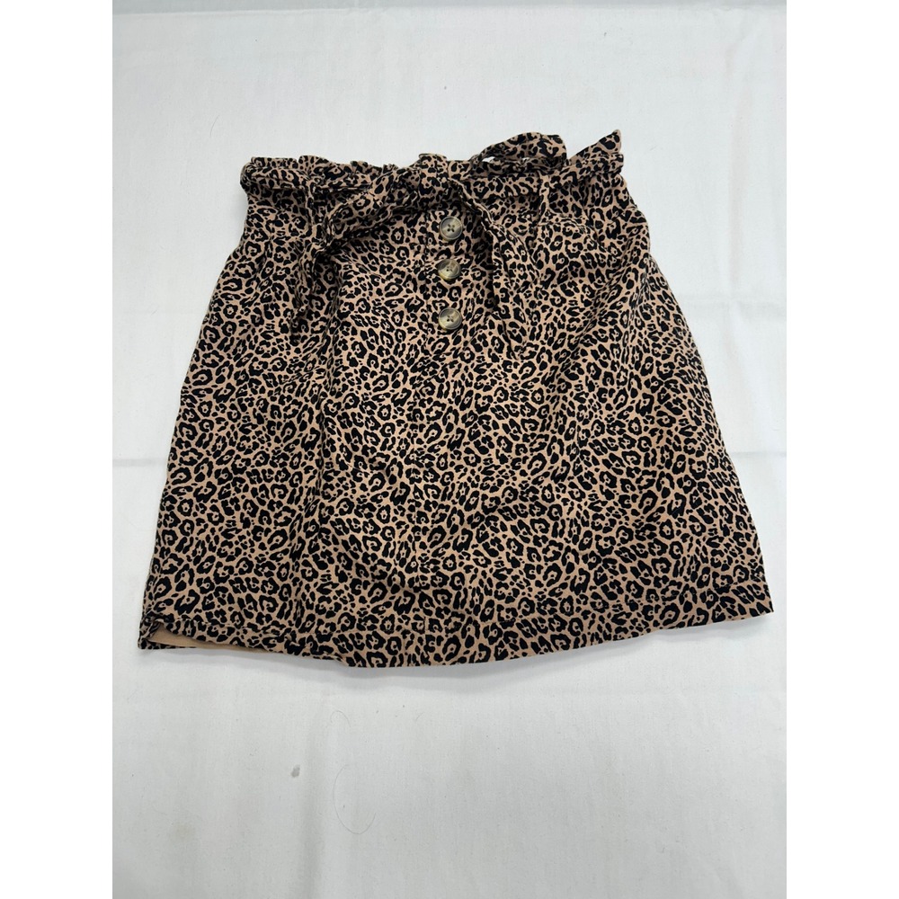 American Eagle Mini Skirt Womens XS Tan Leopard Print Paperbag Waist Tie